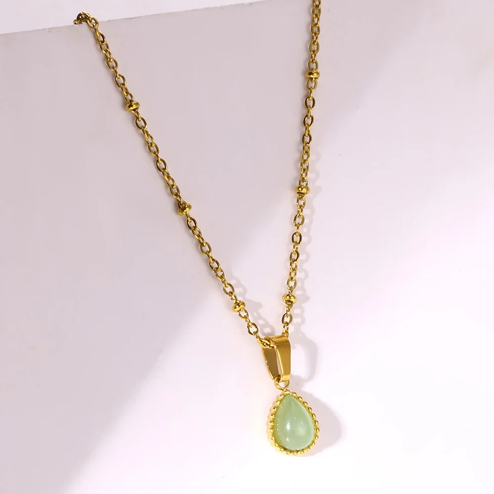 Fashion Oval Opal Pendant Necklace Stainless Steel Chain 18 K Gold Color Cute Lucky Jewelry For Women Accesorios Birthday Gift